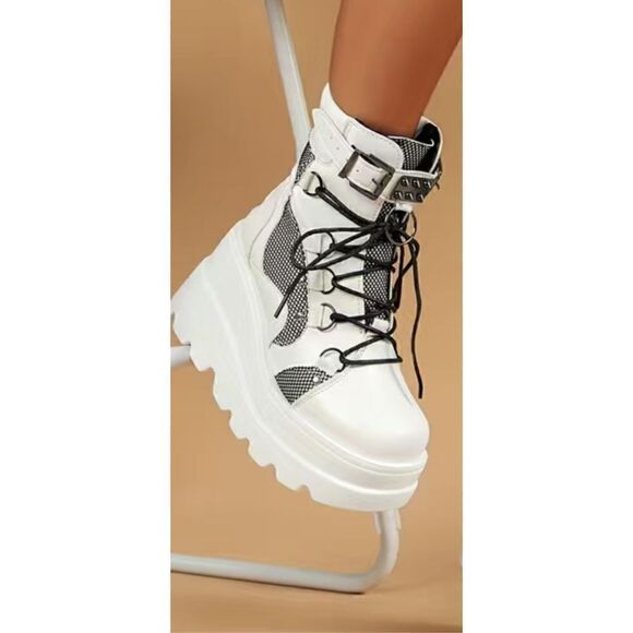 Elevated platform punk style, boots, stylish design combo zipper in the back net - Picture 12 of 16